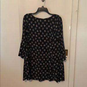 Black 3/4 Sleeve Babydoll Dress with Flower Print